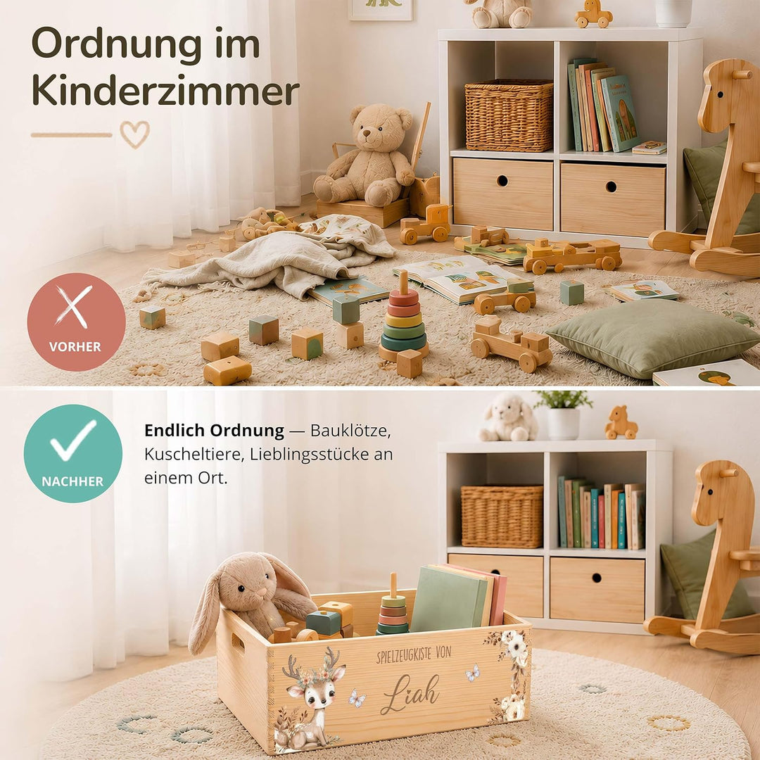 Kidsmood - Spielzeugkiste aus Holz mit Wunschnamen | Aufbewahrungsbox Kinder Spielzeug & Bücher | Pr