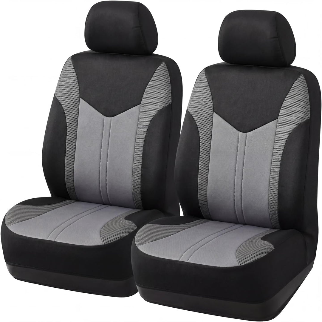 TOYOUN Universal Autositzbezüge Vordersitze Für Sedan Van SUV Grau/Schwarz | Atmungsaktives 3D Sandw