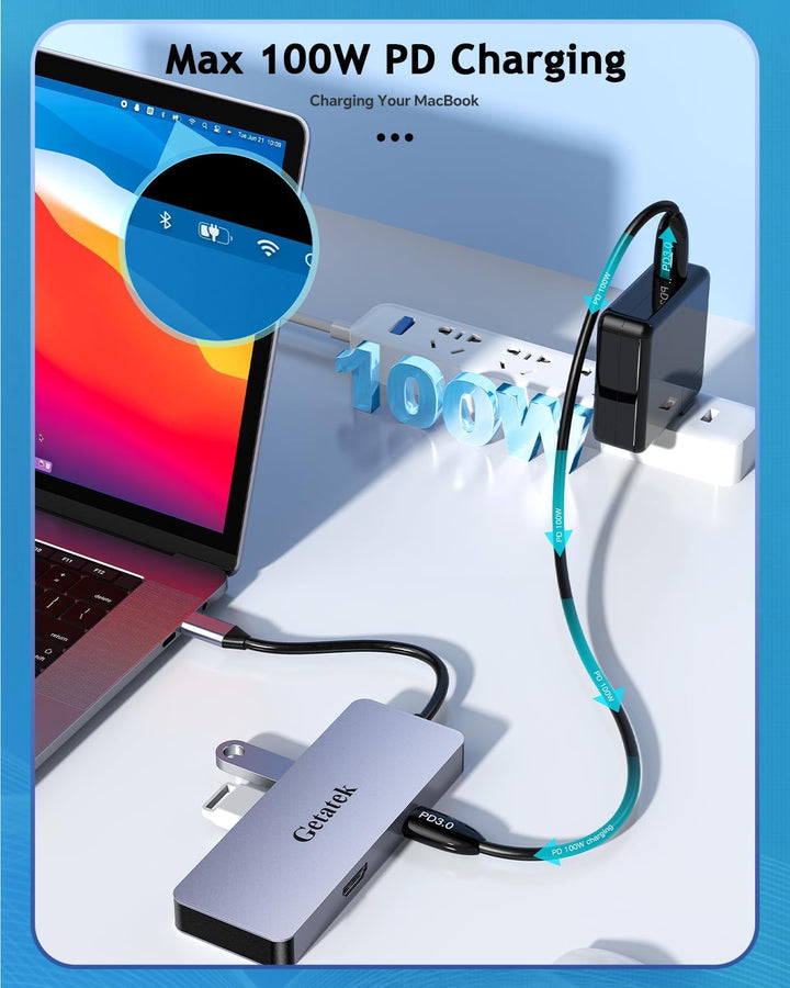 7 IN 1 USB C Hub Mit HDMI, USB3.2 10Gbps, 2 USB 2.0, 100W PD, SD/TF Kartenleser, Für 2024-2016 MacBo