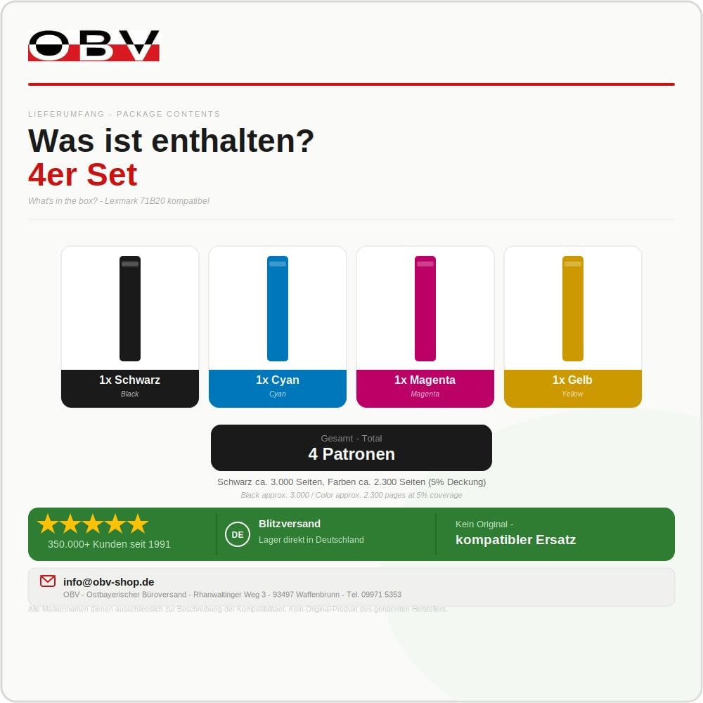 OBV 4X Toner kompatibel mit Lexmark CS317 CS317dn CS417 CS417dn CS517de cx317 CX317dn cx 417 CX417de