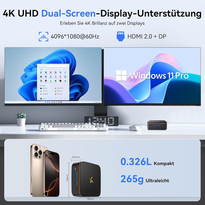 Huidun 2025 New H50 Mini PC W-11 Pro, 3 Jahre Garantie, Intel Twin Lake N150 (Aufgerüstet N97/N95, b