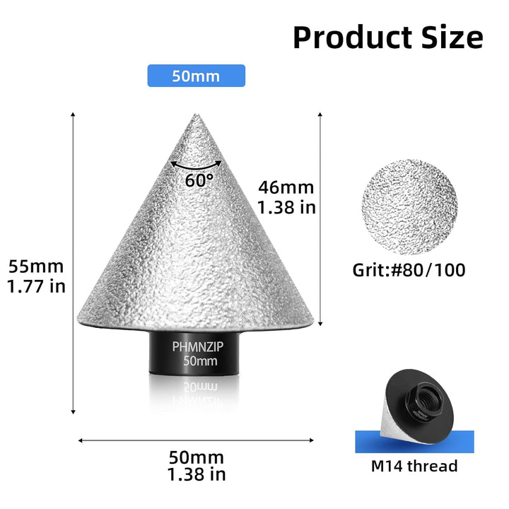 Diamant Fasenfräser 50 mm x M14 Senkbohrer Fasenbits Diamant Senker Bohrer Diamantfräser für Fliesen