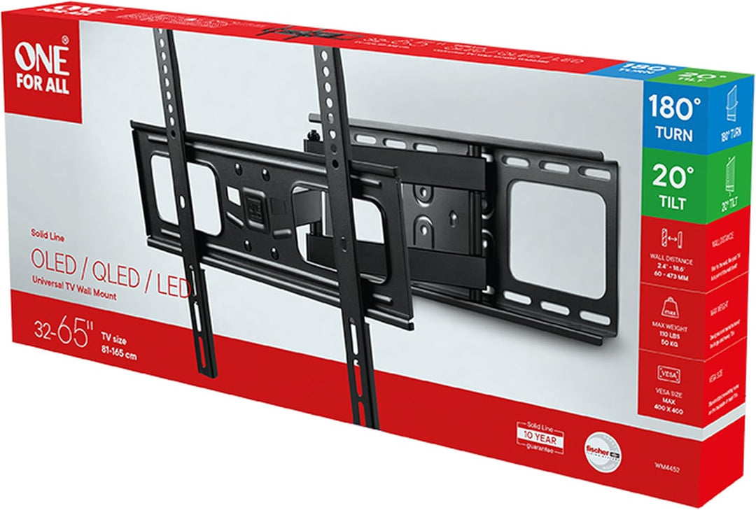 One for All for All TV-Wandhalterung - Schwenkbar 180°/Neigbar/Ausziehbare Fernseher Halterung - 4K
