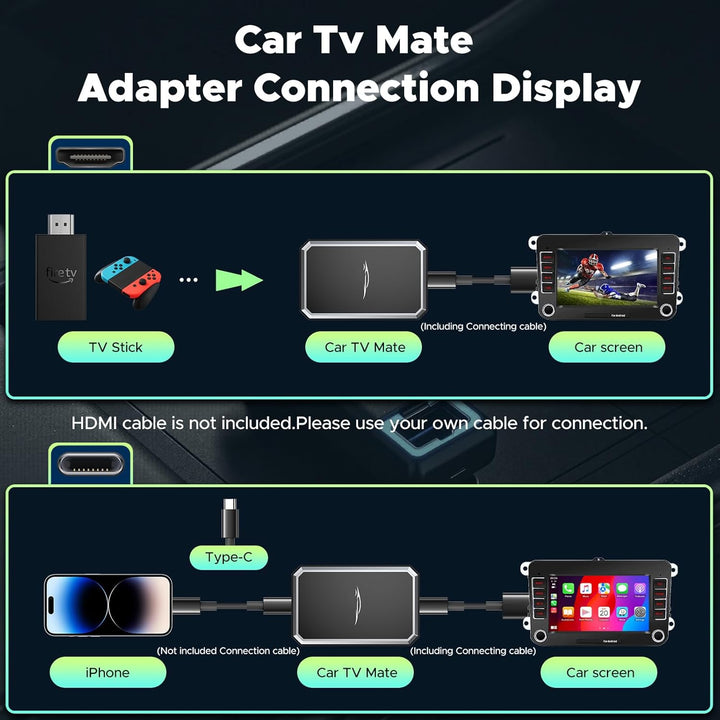 LAMTTO Car TV Mate mit Wireless CarPlay Adapter 2-in-1 HDM1 Multimedia Streaming Video für Fire TV S