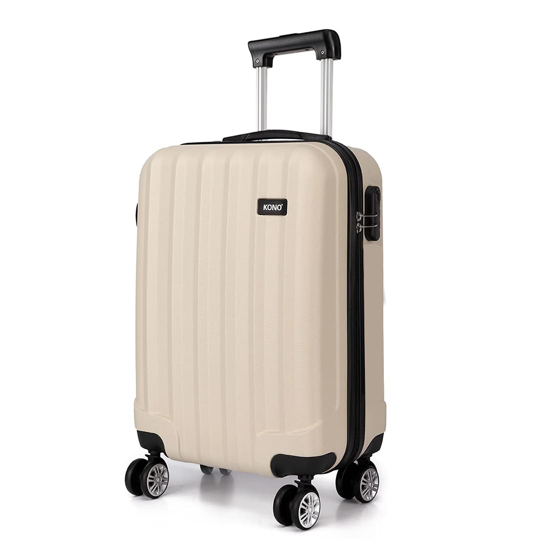KONO Hartschale Trolley Koffer 4 Rollen Reisekoffer Gepäck (Beige, M) Beige M (56cm - 40L), Beige M