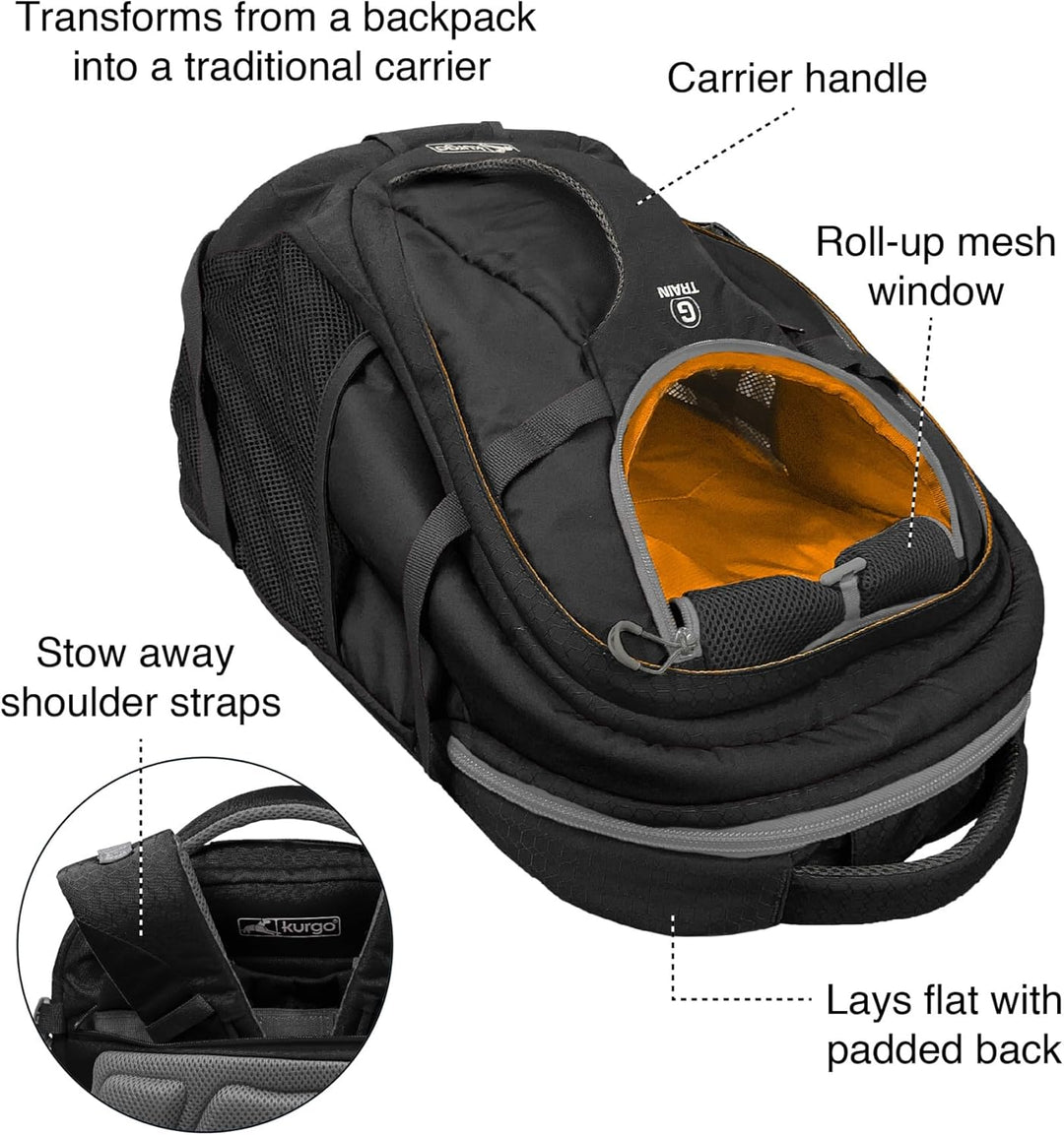Kurgo G-Train Hunderucksack, Mit integriertem Haustierfach, Wasserfester Boden, Für Haustiere bis zu