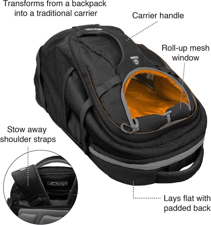 Kurgo G-Train Hunderucksack, Mit integriertem Haustierfach, Wasserfester Boden, Für Haustiere bis zu