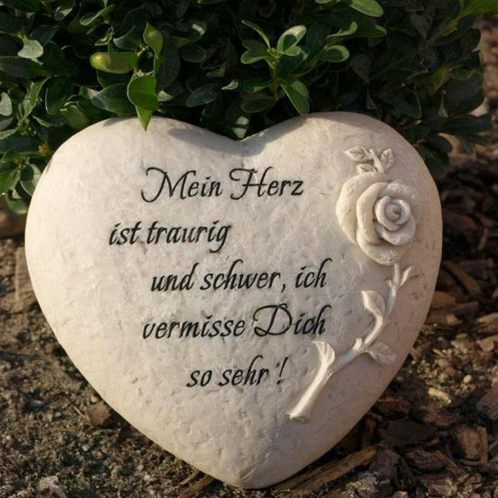 Trauerherz Grab Spruch aus Polyresin - Mein Herz ist Traurig und Schwer, ich Vermisse Dich so Sehr -