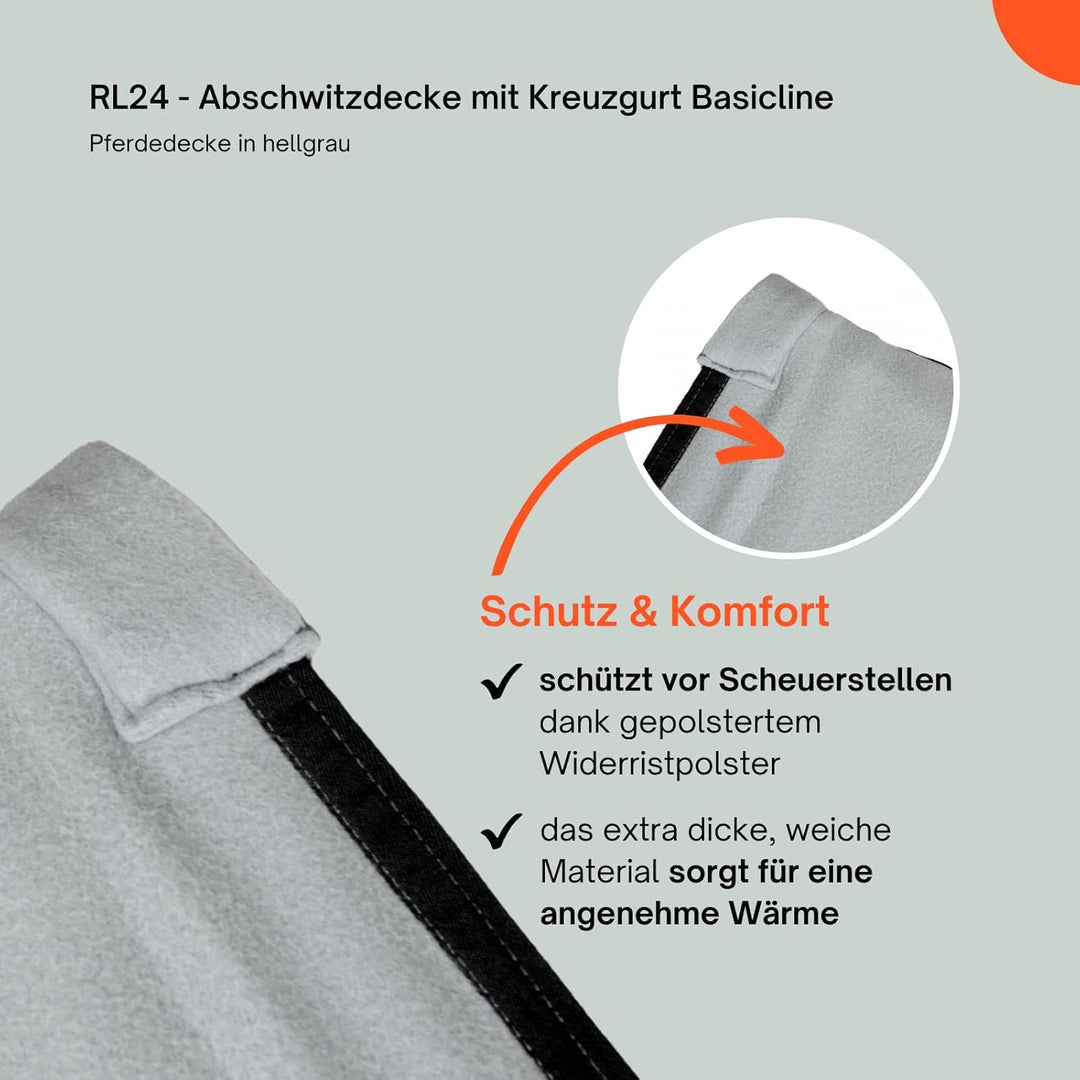 RL24 - Abschwitzdecke mit Kreuzgurt Basicline - Pferdedecke mit Schweifriemen & Widerristpolster - a