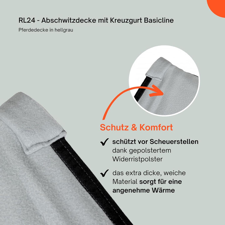 RL24 - Abschwitzdecke mit Kreuzgurt Basicline - Pferdedecke mit Schweifriemen & Widerristpolster - a