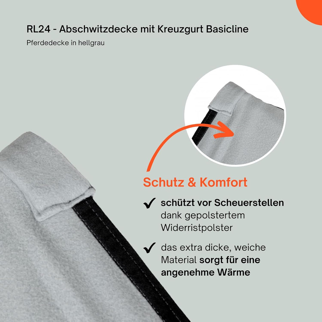 RL24 - Abschwitzdecke mit Kreuzgurt Basicline - Pferdedecke mit Schweifriemen &amp; Widerristpolster - a