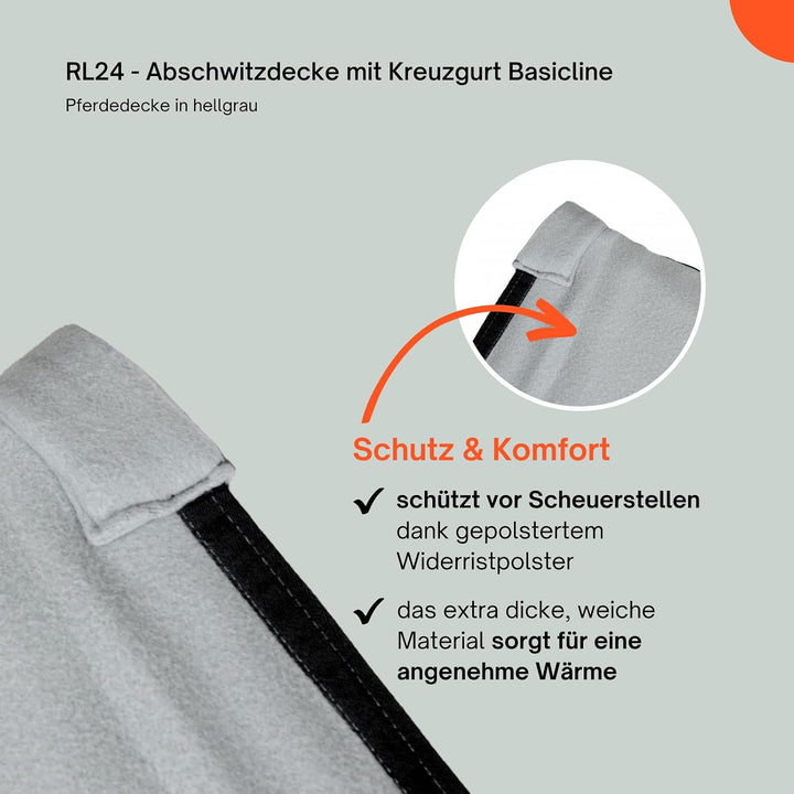 RL24 - Abschwitzdecke mit Kreuzgurt Basicline - Pferdedecke mit Schweifriemen &amp; Widerristpolster - a