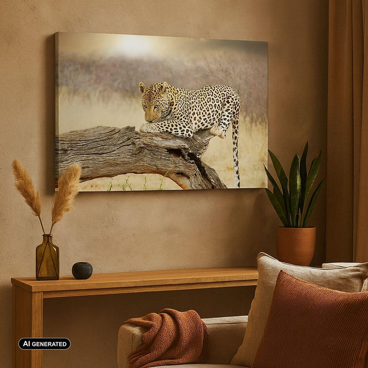 Bilder auf Leinwand 100x70cm Leinwandbild Afrika Leopard Katze Safari Gross Wanddeko Bild Schlafzimm