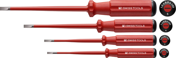 PB Swiss Tools VDE SCHLITZ Schraubendreher-Set Elektriker PB 5538 Slim, 4-tlg. (2/3/4/5), Isoliert b