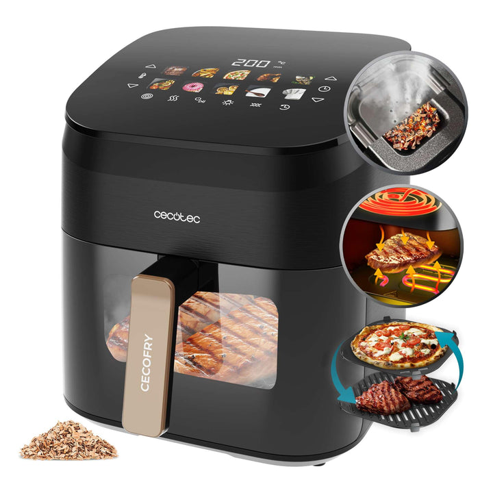 Cecotec Heissluftfritteuse ohne Öl - 6,5L - Grill - Doppelwiderstand - Integrierter Smoker - Air Fry