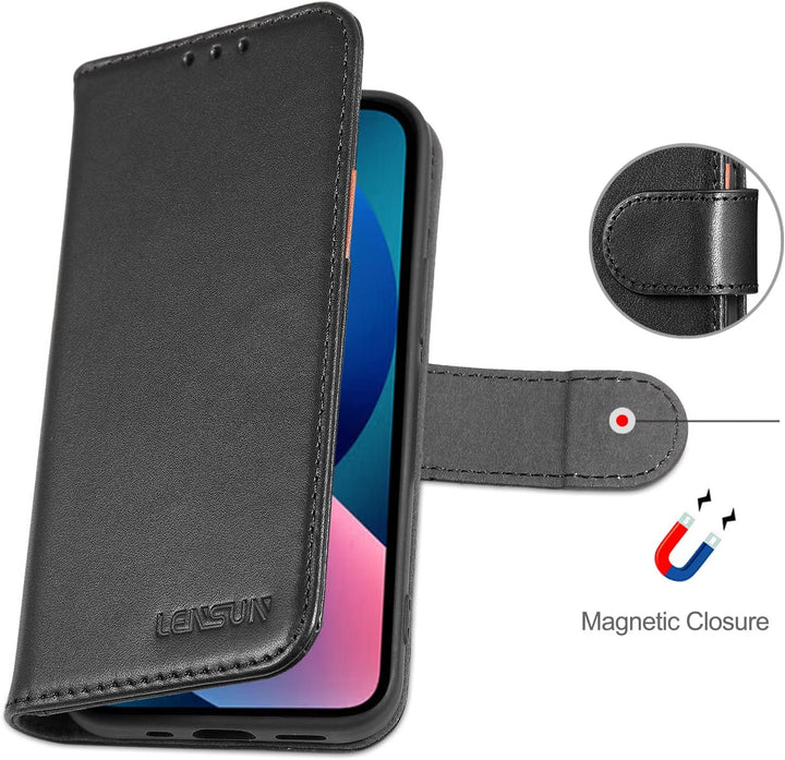 LENSUN Echtleder Hülle für iPhone 13 Mini, Handyhülle [Echtes Leder][Magnetverschluss][RFID Schutz]