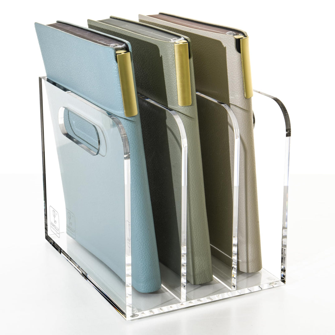 Acryl Stehsammler B5, Zeitschriftenhalter aus Acryl, Aktenmagazinhalter mit 3 Fächer, Schreibtisch-O