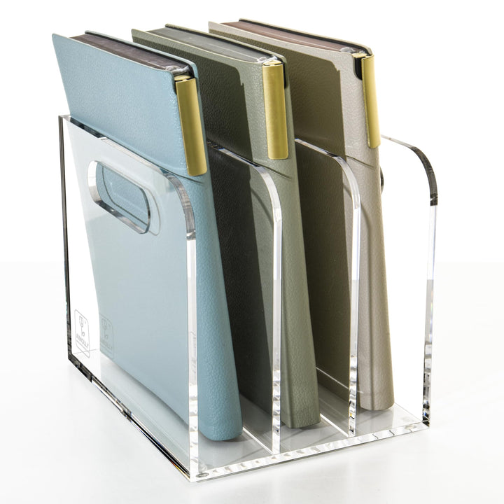 Acryl Stehsammler B5, Zeitschriftenhalter aus Acryl, Aktenmagazinhalter mit 3 Fächer, Schreibtisch-O