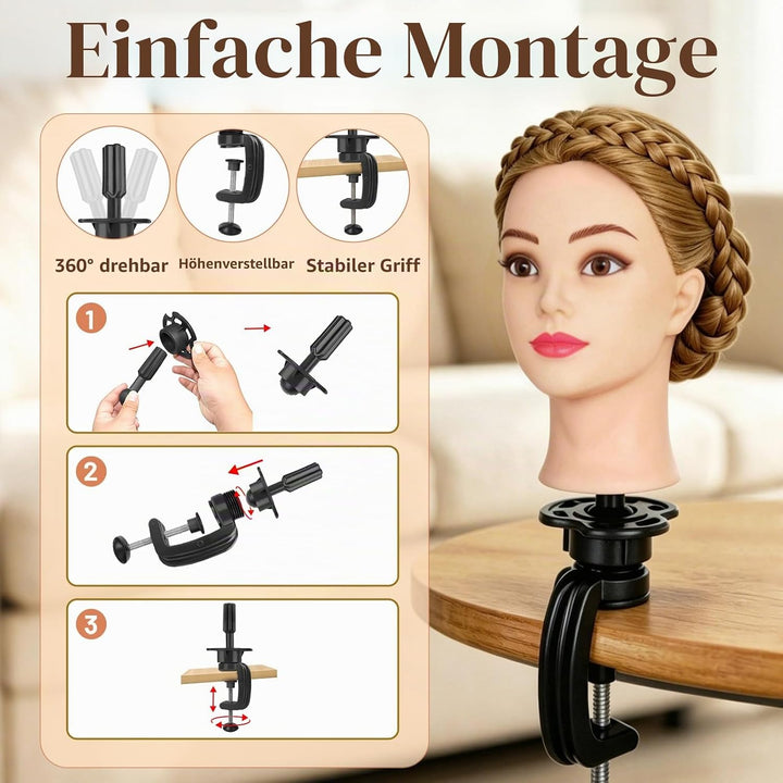 Yofuly 26 Zoll Trainingsköpfe, 80% Echthaar Kosmetik Schaufensterpuppenkopf mit Tischklemme &amp; DIY-Ha