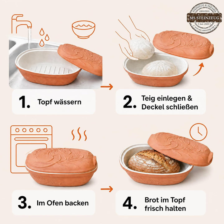 Brottopf Terrakotta TerraStone mit weisser Innenglasur Brot backen Rezepte
