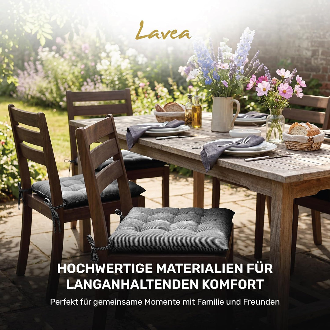 Lavea® Sitzkissen &amp; Stuhlkissen 40x40 cm – 4er Set – mit Stoffbändern – Outdoor &amp; Indoor – waschbar