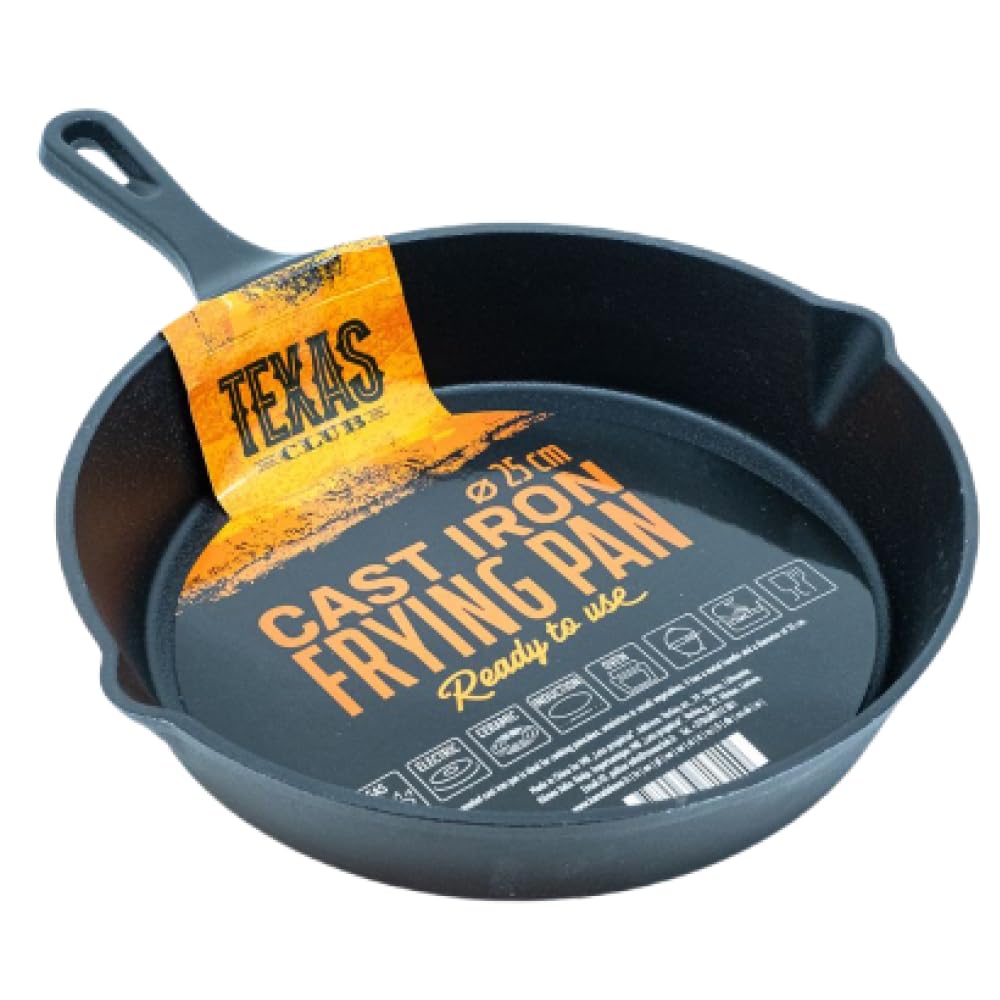 TEXAS CLUB Gusseisenpfanne mit Griff - Metallgriff Bratpfanne für alle Arten von Grills, Backofen, K