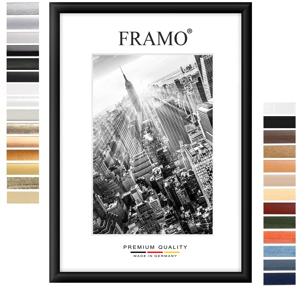 FRAMO Holz Bilderrahmen 80 x 121 cm nach Mass - Schwarz matt | Farbe/Grösse wählbar | inkl. entspieg