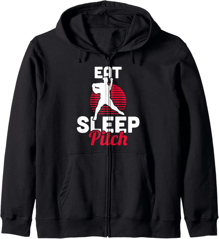 Witziges Baseball Spieler Zitat Eat Sleep Pitch Kapuzenjacke