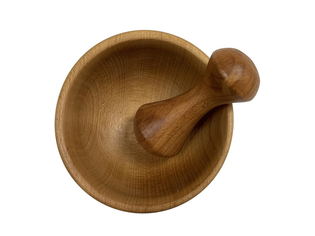 EFO Mörser mit Stössel Holz 10,5x5,5 cm | Holzmörser aus robustem Buchenholz im rustikalen Stil | Kü