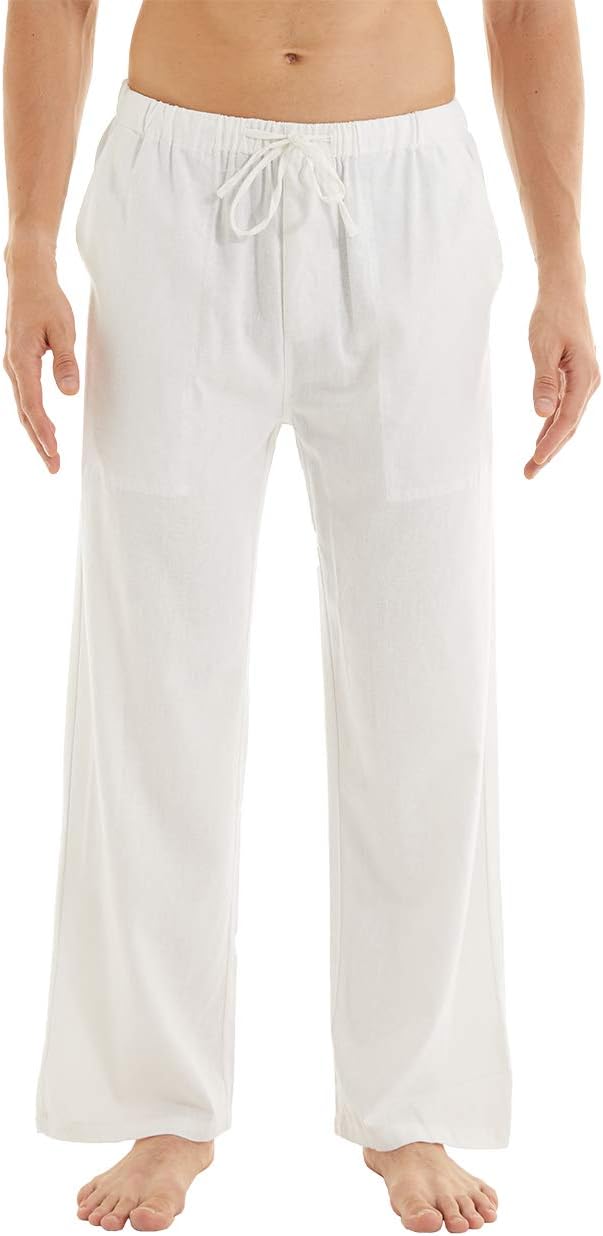 YuKaiChen Herren Leinenhose Herren Lang Sommerhose Weit Leicht Loose Fit Freizeithose Yoga Urlaub St