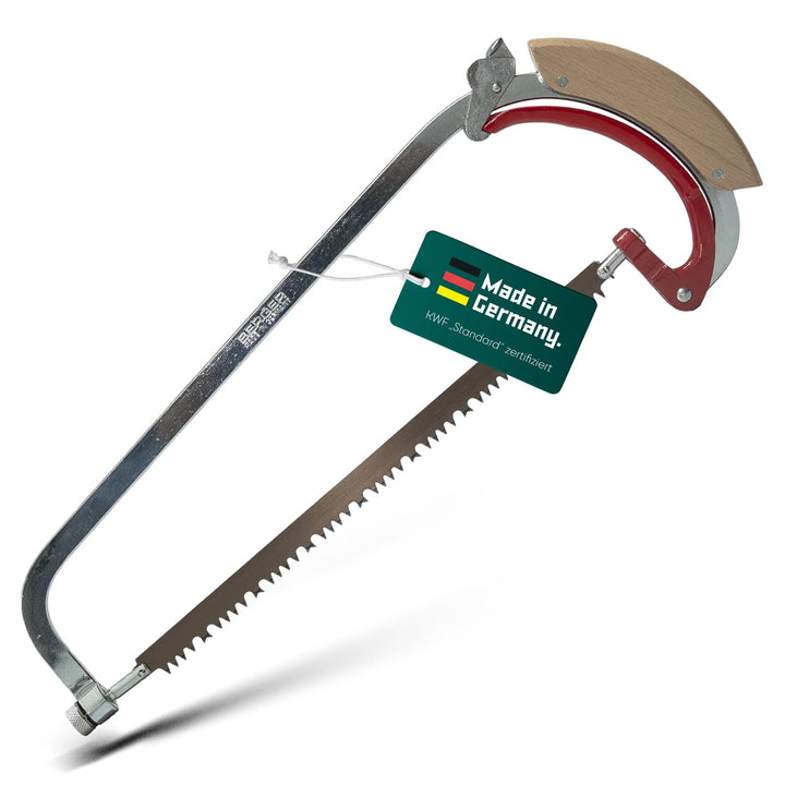 Berger Handbügelsäge 69042 mit Buchenholzgriff und stufenlos drehbarem Sägeblatt, Länge 35 cm Bügels