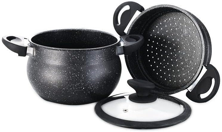 3 tlg Kuskus Topf 12L Dampfgarer COUSCOUS Ø26cm Dampfkocher Gemüse Steamer Induktion Mantykocher