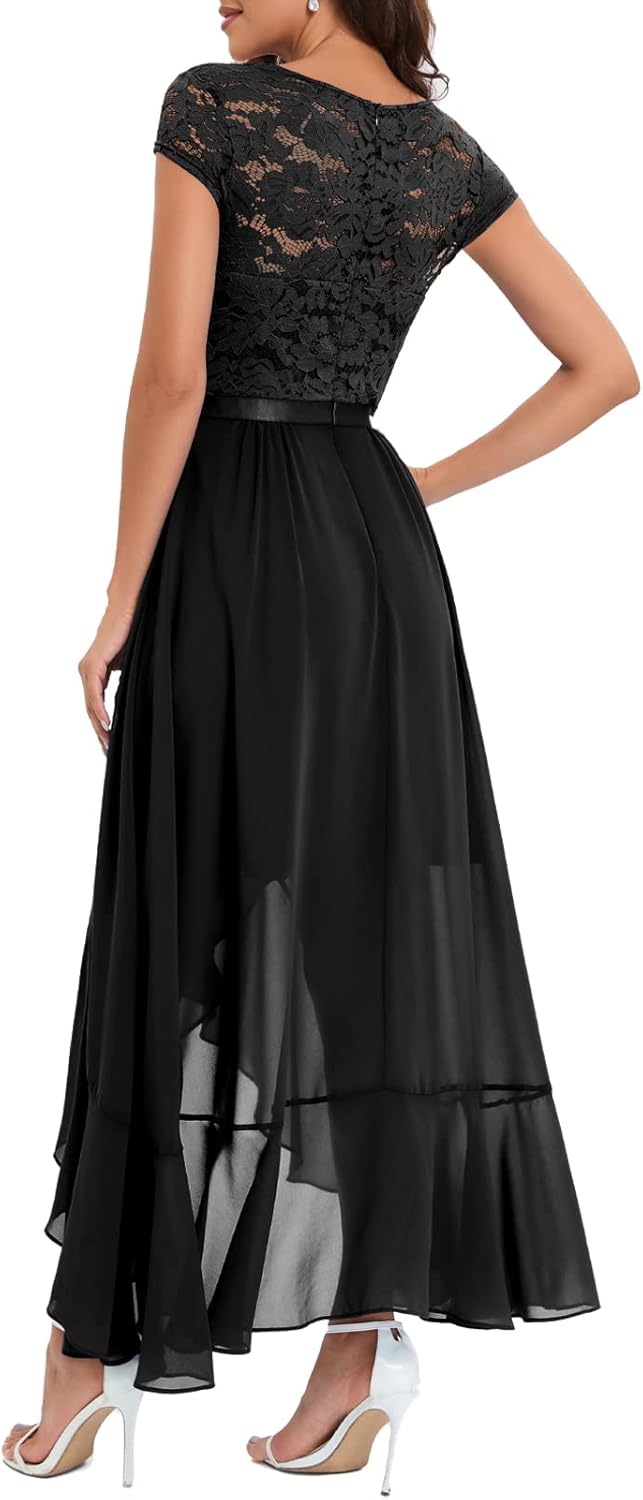 Bbonlinedress Abendkleider elegant für Hochzeit Spitzenkleid Chiffon Hi-Lo Kleid Brautjunferkleid Pa
