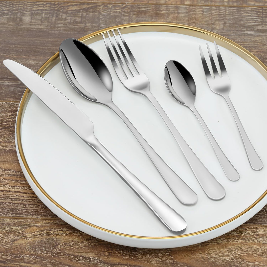 BEWOS Besteck Set für 6 Personen, 30 teilig Essbesteck Set inkl. Messer, Gabel, Löffel, Besteck Edel