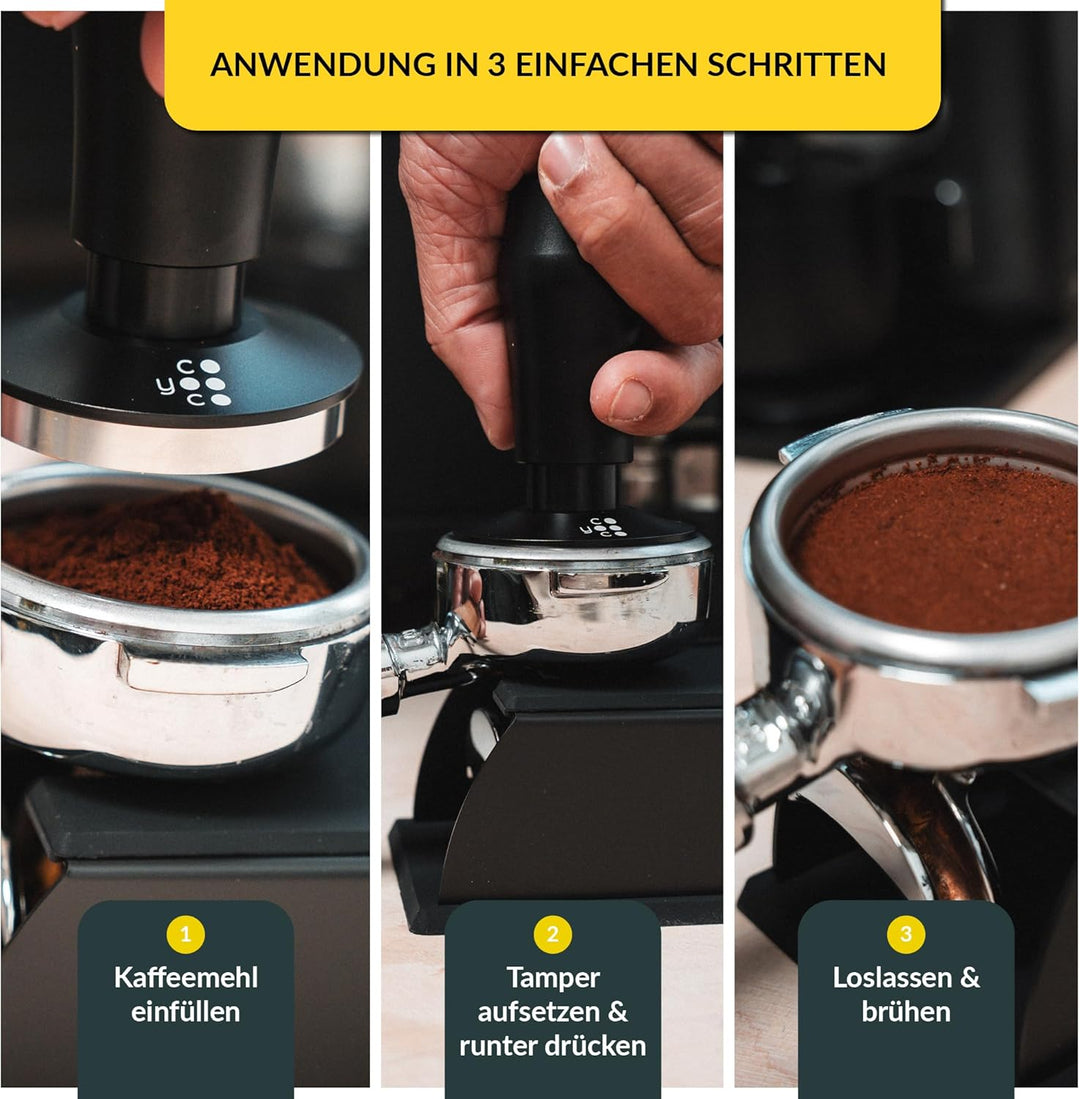 Coyooco Barista Tamper druckregulierend 58,5 mm - Siebträger Tamper mit Feder für gleichmässigen Dru