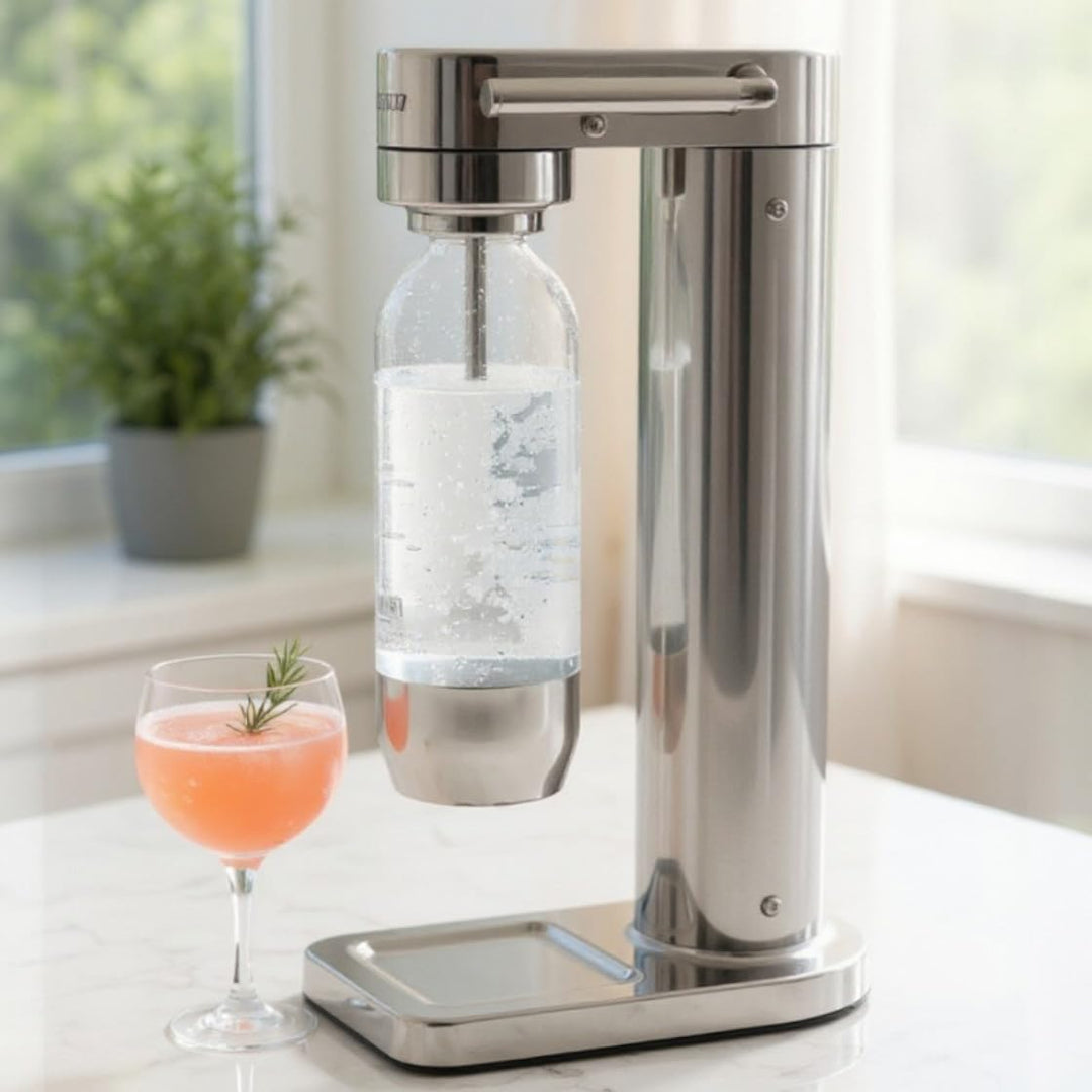 Premium Wassersprudler aus Edelstahl mit 1 x BPA-frei Flaschen SW!ZZ (Chrom finish), Chrom Finish