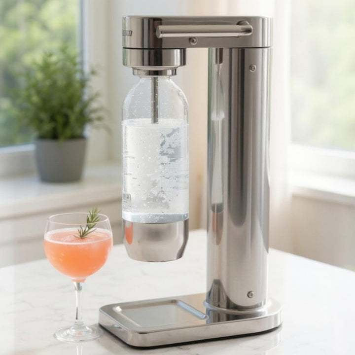 Premium Wassersprudler aus Edelstahl mit 1 x BPA-frei Flaschen SW!ZZ (Chrom finish), Chrom Finish