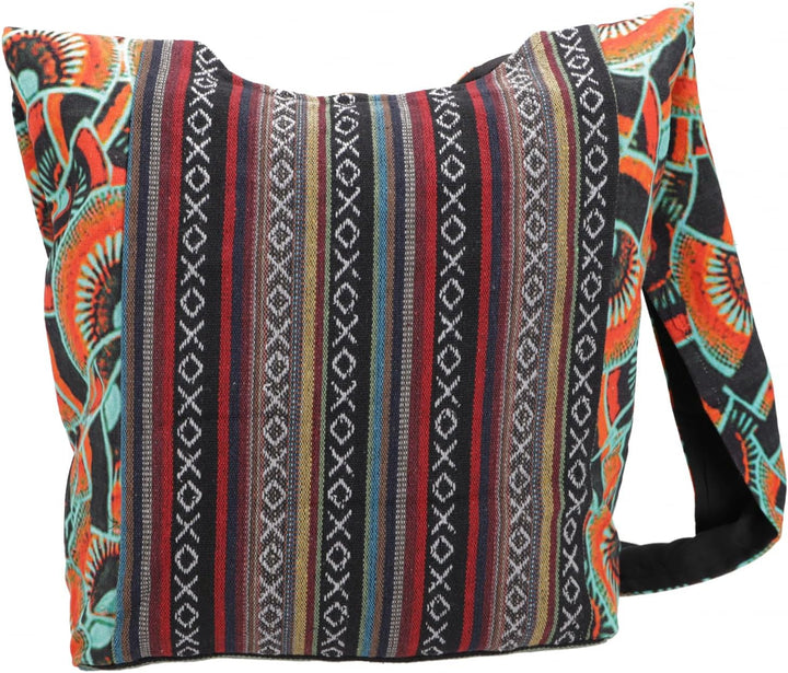 GURU SHOP Geräumiger Schulterbeutel mit Psychodelischem Druck, Hippie Tasche - Lotus, Herren/Damen,