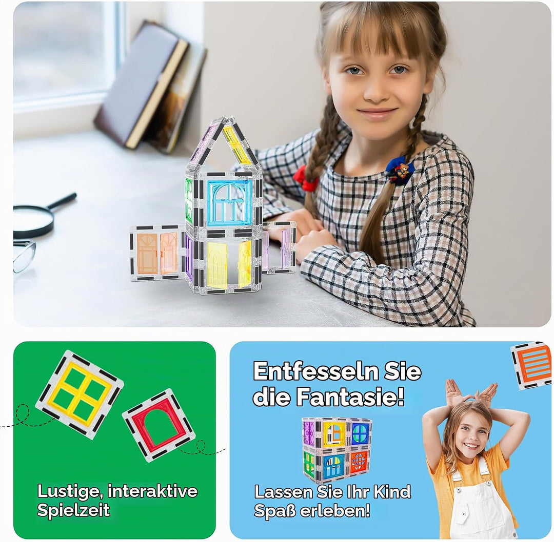 PicassoTiles Magnetblöcke zum Anklemmen für Fenster und Türen, Magnetfliesen, Magnete, Bausteine, Ko
