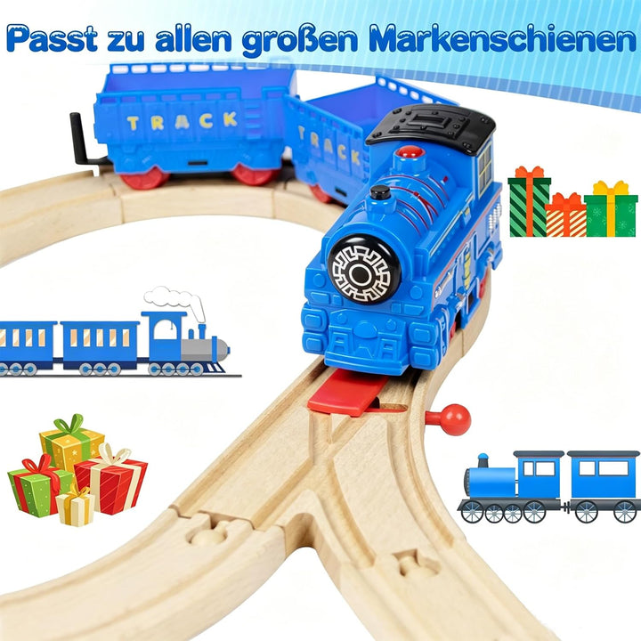 Holzeisenbahn Schienenset, Kompatibel mit Alle Eisenbahn Holz Systeme, 2 Weichengleise und 1 Kreuzun
