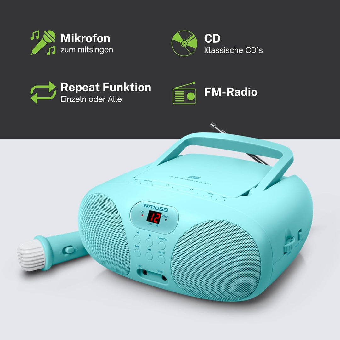 Muse M-203 KB CD-Player und FM-Radio | für Jungen in blau | tragbar mit Griff | Aux-Anschluss | batt