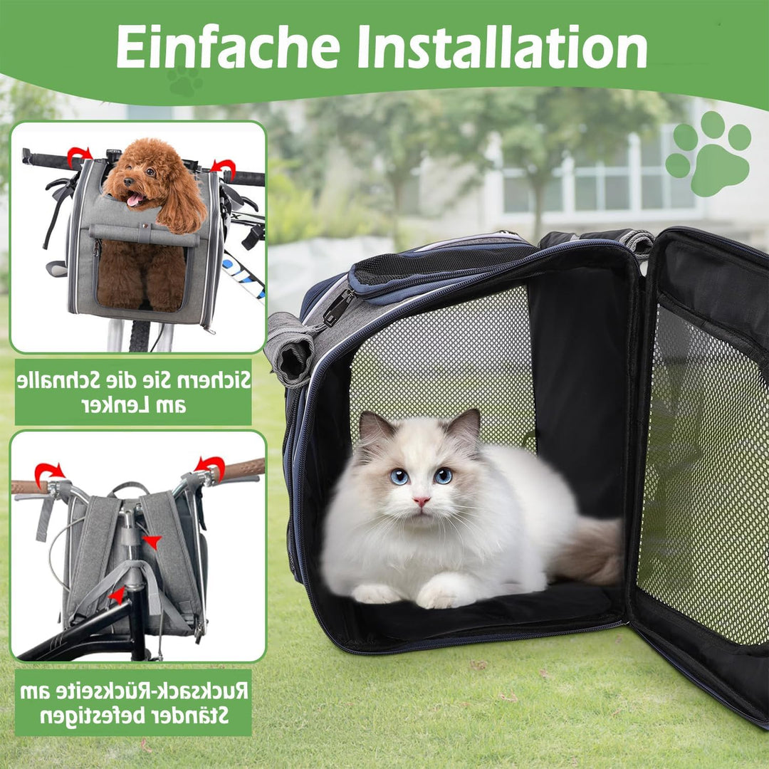 Hundekorb Fahrrad Vorne, 4-in-1 Erweiterbare Rucksack Fahrradkorb Hund, Hundefahrradkorb Vorne atmun