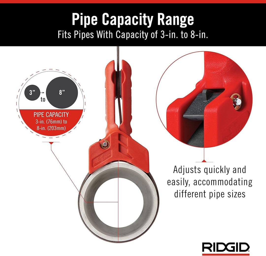 RIDGID 42478 STRAPLOCK Rohrmontagehilfe, 3" bis 8" Bandschlüssel, Rohrgriff Single, Single