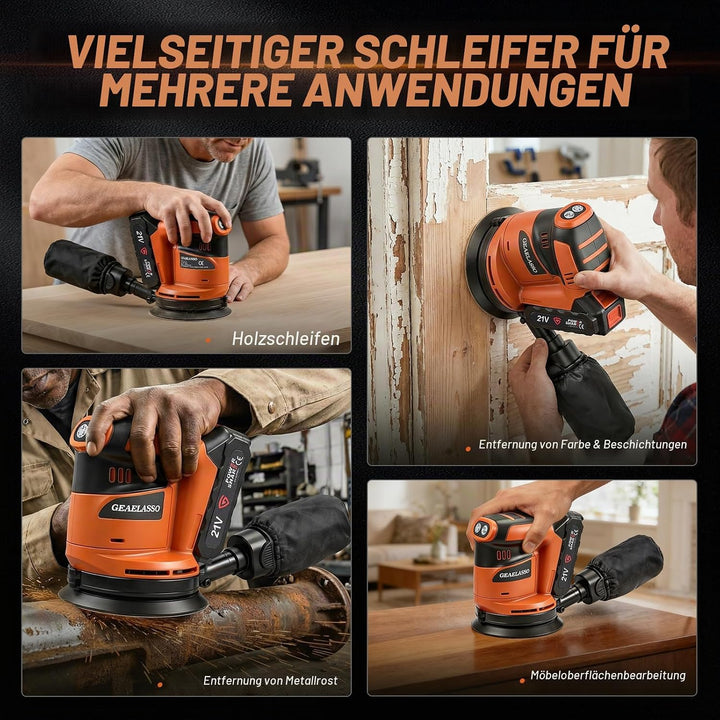 Akku-Exzenterschleifer 125 mm 2x 20V Akku, Bürstenloser Exzenterschleifer mit 3 Stufen 8000–13000 U/