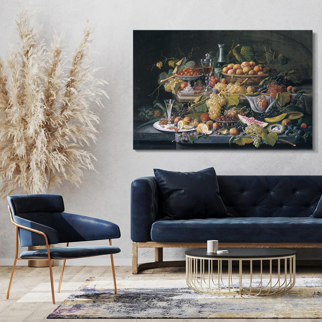 Printed Paintings Leinwand (80x60cm): Severin Roesen - Stillleben: Früchte 80x60 cm, 80x60 cm