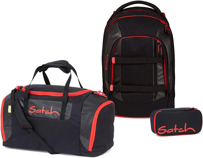 satch Pack Schulrucksack Set 3tlg. mit Sporttasche und Schlamperbox Fire Phantom, Fire Phantom