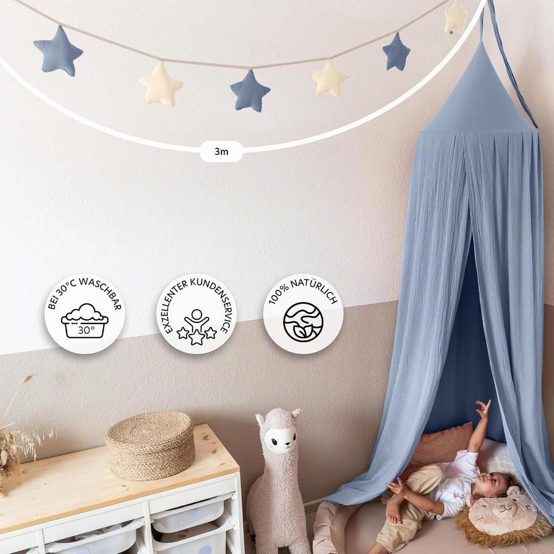 LILIMAUS Sternen Wimpelkette Stoff - 12 Farben Wimpelkette Kinderzimmer - 100% Baumwolle Handmade Gi