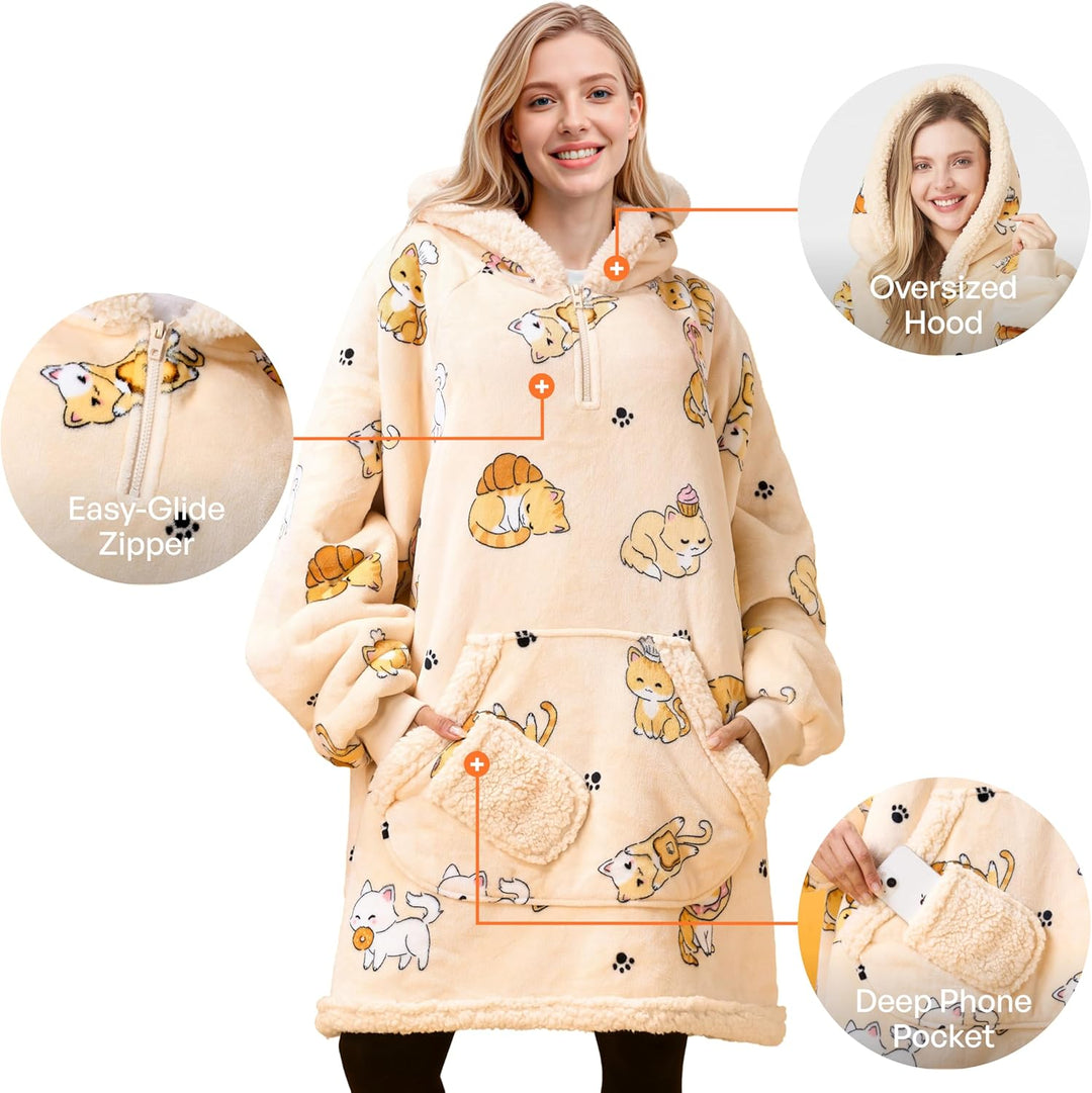 Giggling Getup tragbare Decken Hoodie – Übergrosse Flanell Sherpa Fleece Sweatshirt Decke für Erwach