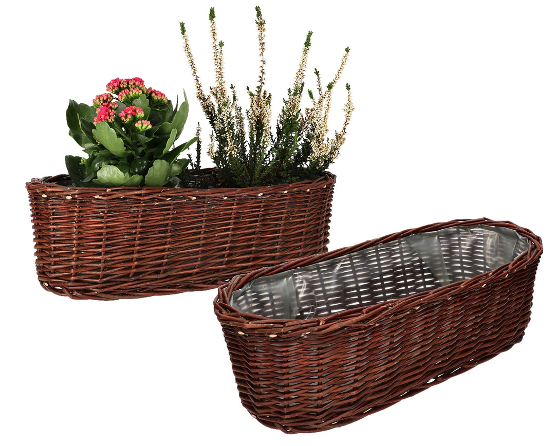 KOTARBAU® 2er Set Übertopf aus Weide Flechtwaren Blumentopf Oval für Blumen Pflanzen Naturkorb 50 cm