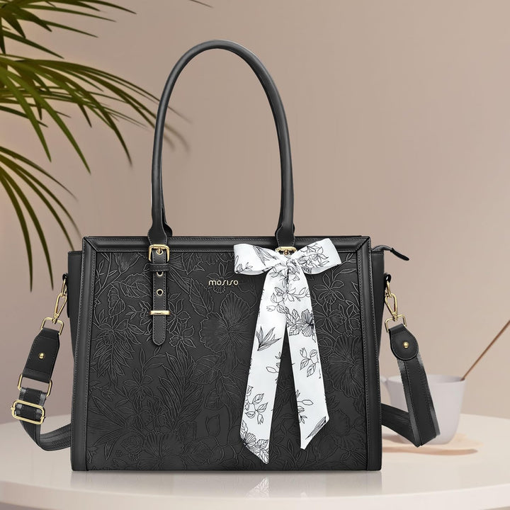 MOSISO Laptop Tasche für Frauen,17,3 Zoll PU Leder Tote Bag Kompatibel mit MacBook,HP,Dell,Asus Note